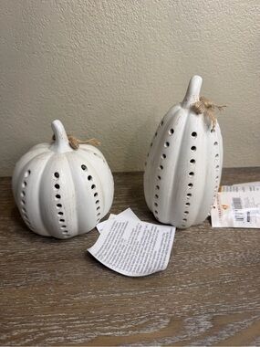 Target Bullseye Fall Harvest Decor Set of 2 white Light-Up Ceramic Pumpkins
